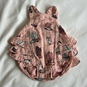 Angel Dear 3-6 Month Cowgirl Cowboy Boot pink ruffle romper - organic muslin